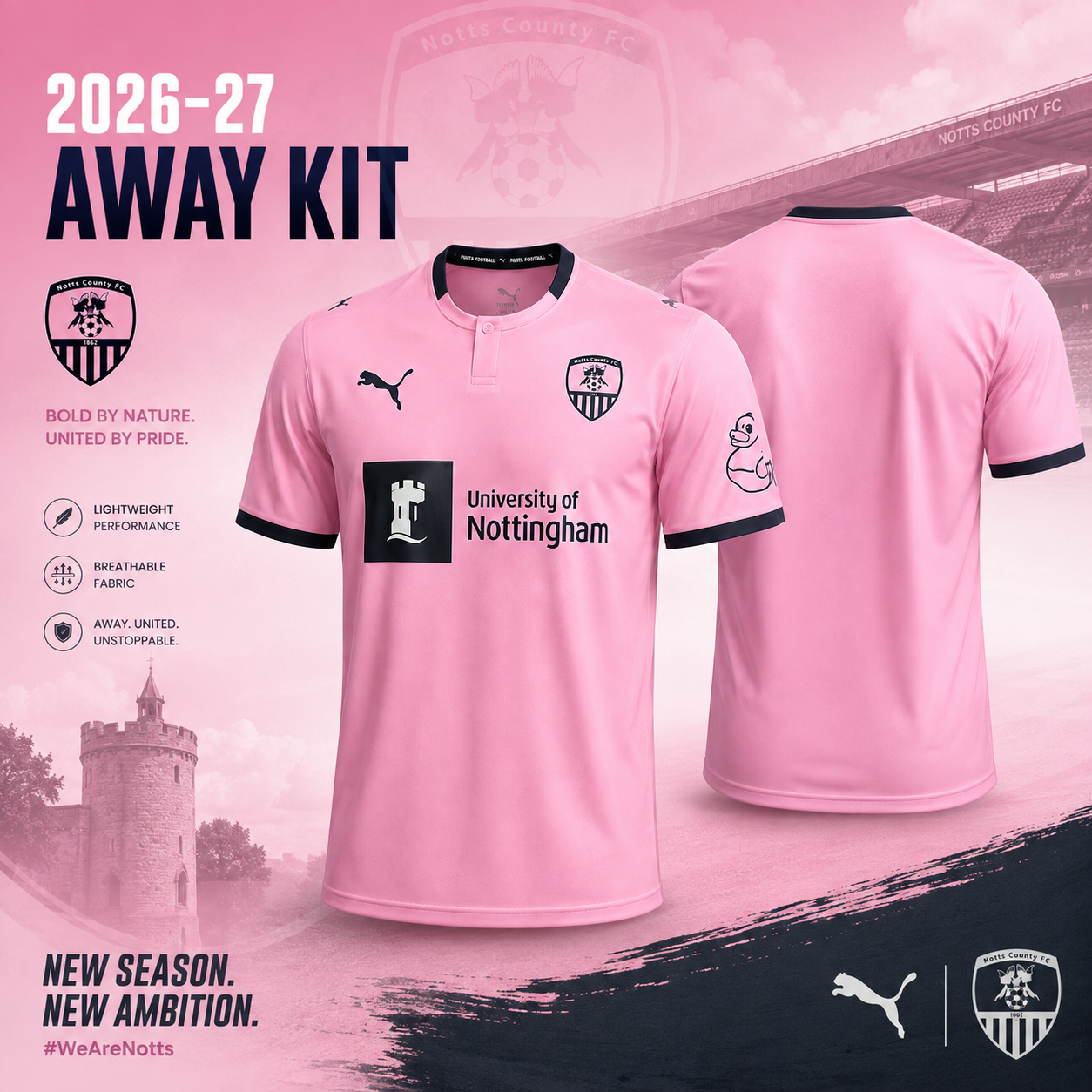 Notts County FC 2026-27 Away Kit Football Jersey Pink Fan Edition 1 - Unicasport Notts County FC 2026-27 Away Kit Football Jersey Pink Fan Edition