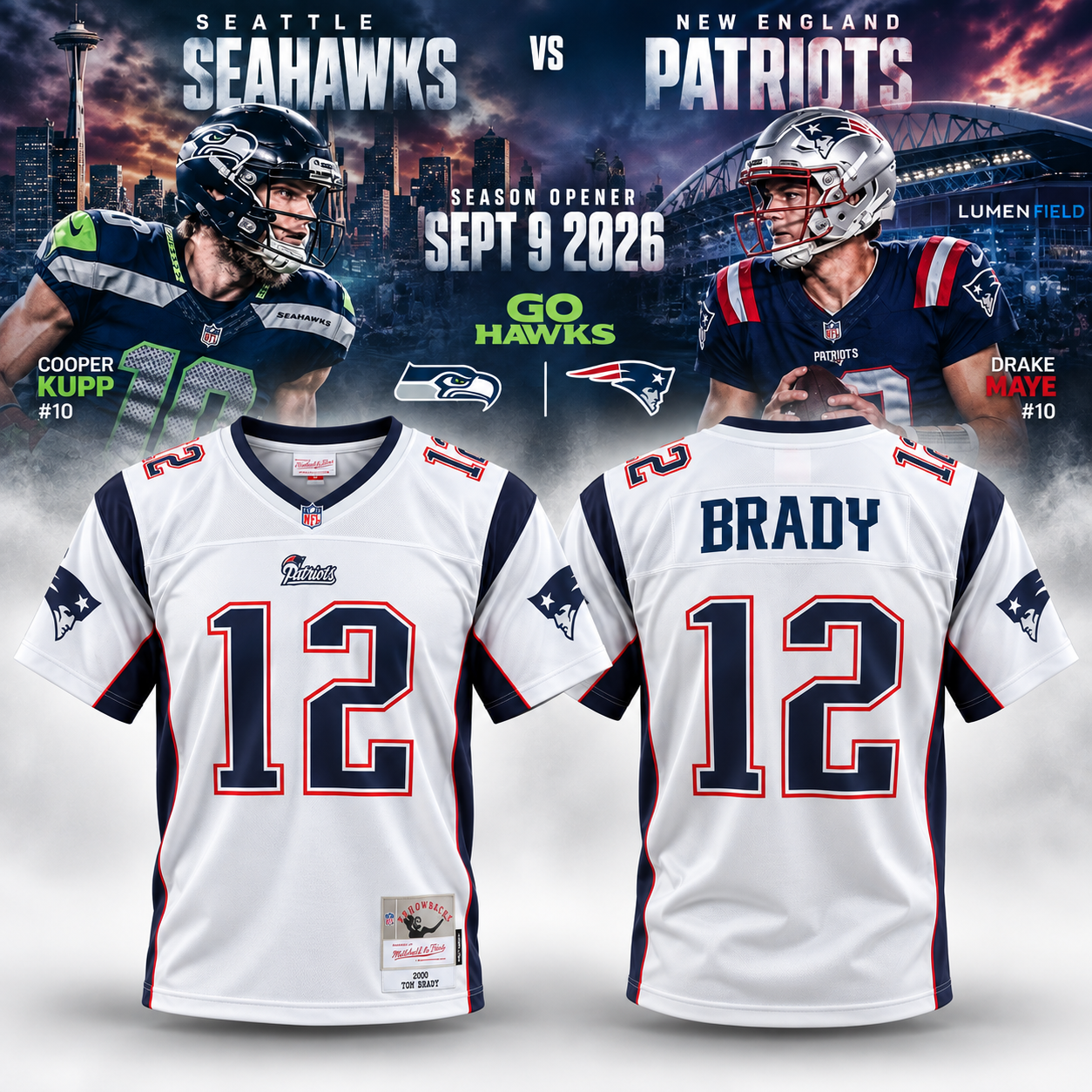 New England Patriots Tom Brady 12 2000 Legacy Replica 2026 Season Opener September 9 Lumen Field vs Seattle Seahawks Football Jersey NFL 2 - Unicasport New England Patriots Tom Brady 12 2000 Legacy Replica 2026 Season Opener September 9 Lumen Field vs Seattle Seahawks Football Jersey NFL
