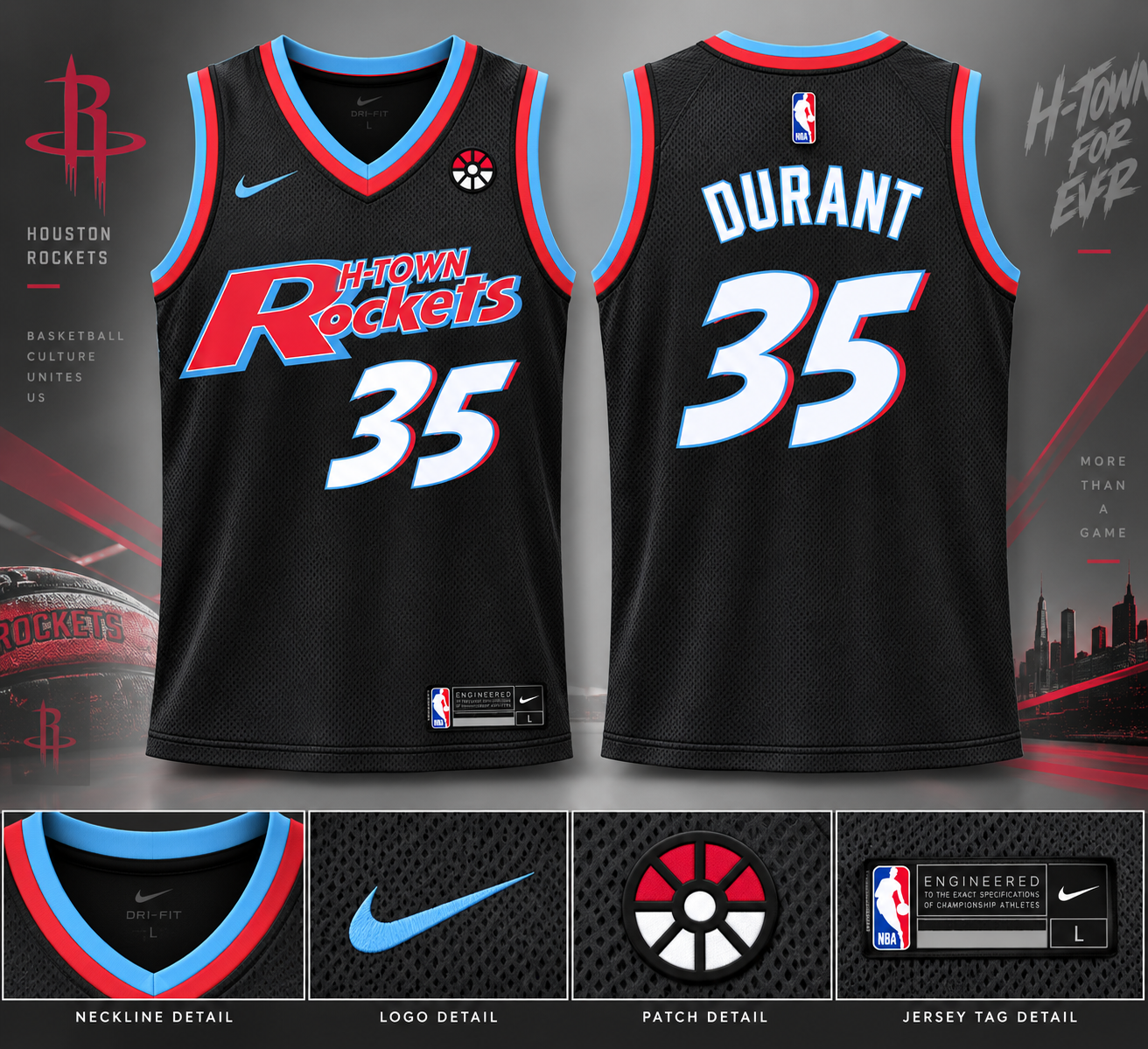 Houston Rockets Kevin Durant H Town Number 35 Black Basketball Jersey Fan Apparel 2 - Unicasport Houston Rockets Kevin Durant H Town Number 35 Black Basketball Jersey Fan Apparel