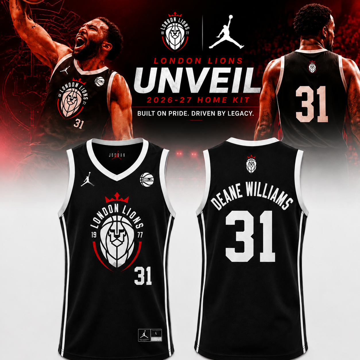 London Lions Deane Williams 31 2026-27 Home Basketball Jersey London Basketball Team Fan Apparel 2 - Unicasport London Lions Deane Williams 31 2026-27 Home Basketball Jersey London Basketball Team Fan Apparel
