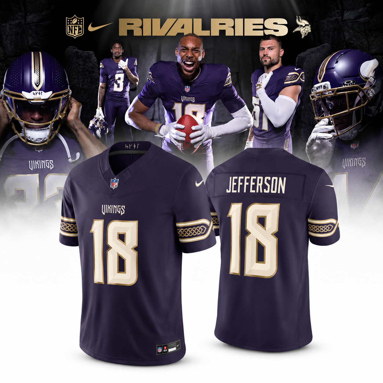 Justin Jefferson Minnesota Vikings Rivalries Collection 2026 Limited Football Jersey Dri FIT Game Day Fan Edition Sports Shirt for Men 1 - Unicasport Justin Jefferson Minnesota Vikings Rivalries Collection 2026 Limited Football Jersey Dri FIT Game Day Fan Edition Sports Shirt for Men