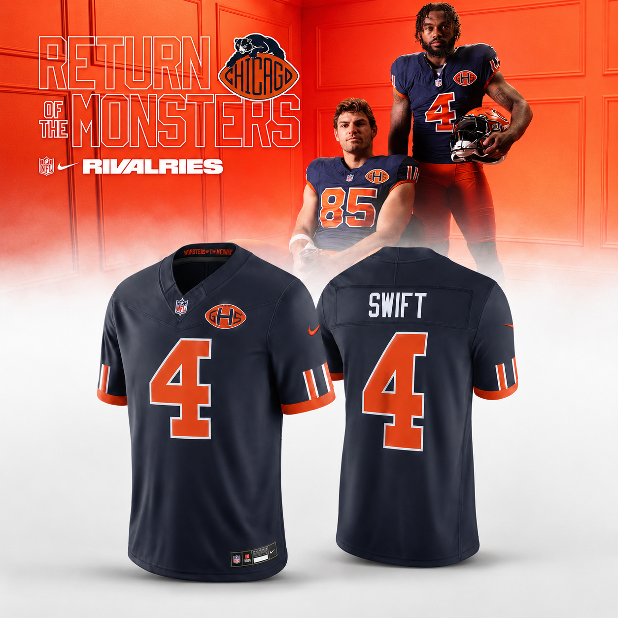 D'Andre Swift Chicago Bears Rivalries 2026 Football Jersey Fan Edition Game Day Sports Shirt 1 - Unicasport D'Andre Swift Chicago Bears Rivalries 2026 Football Jersey Fan Edition Game Day Sports Shirt