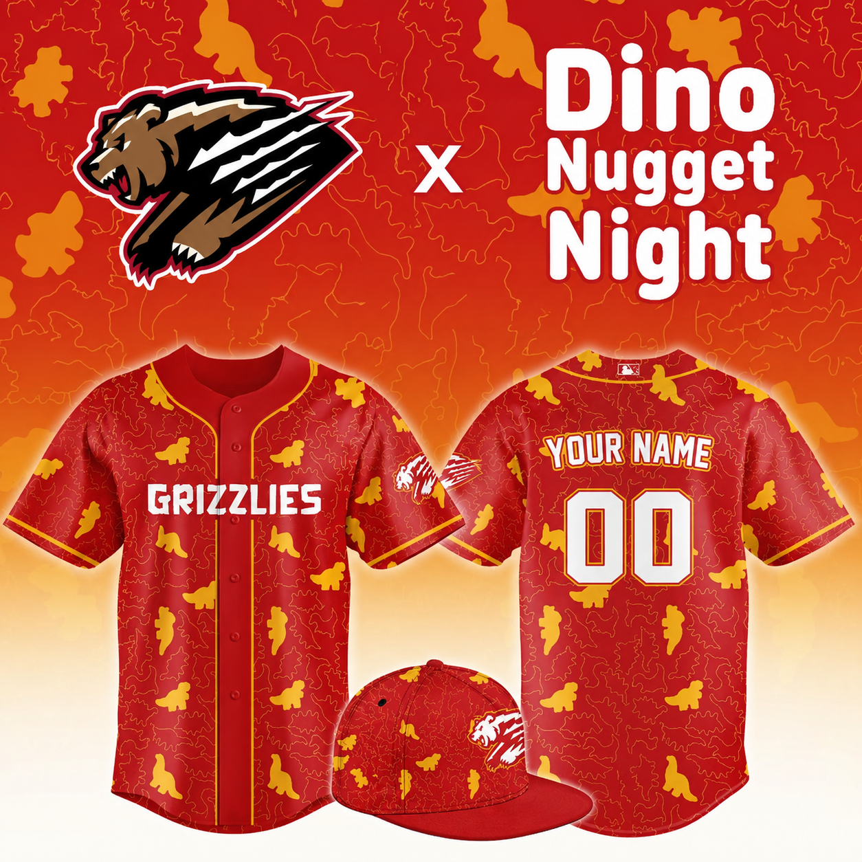 Fresno Grizzlies Dino Nugget Night 2026 Red Baseball Jersey 2 - Unicasport Fresno Grizzlies Dino Nugget Night 2026 Red Baseball Jersey