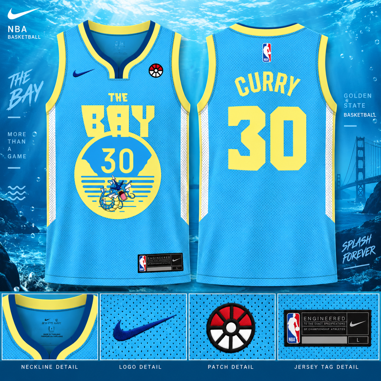 Golden State Stephen Curry The Bay Gyarados Number 30 Blue Basketball Jersey Fan Apparel 2 - Unicasport Golden State Stephen Curry The Bay Gyarados Number 30 Blue Basketball Jersey Fan Apparel
