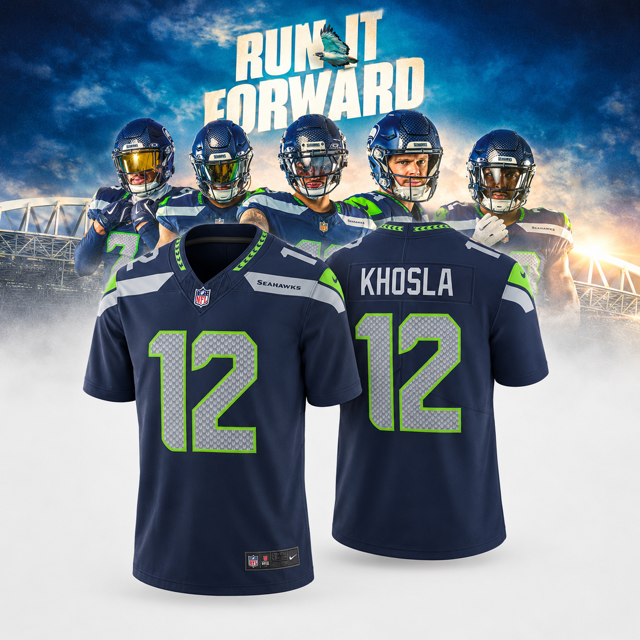 New Khoslas Owners on Seahawks Football Run It Forward 2026 Khosla 12 Football Jersey NFL Fan Apparel Navy Blue Game Style 1 - Unicasport New Khoslas Owners on Seahawks Football Run It Forward 2026 Khosla 12 Football Jersey NFL Fan Apparel Navy Blue Game Style