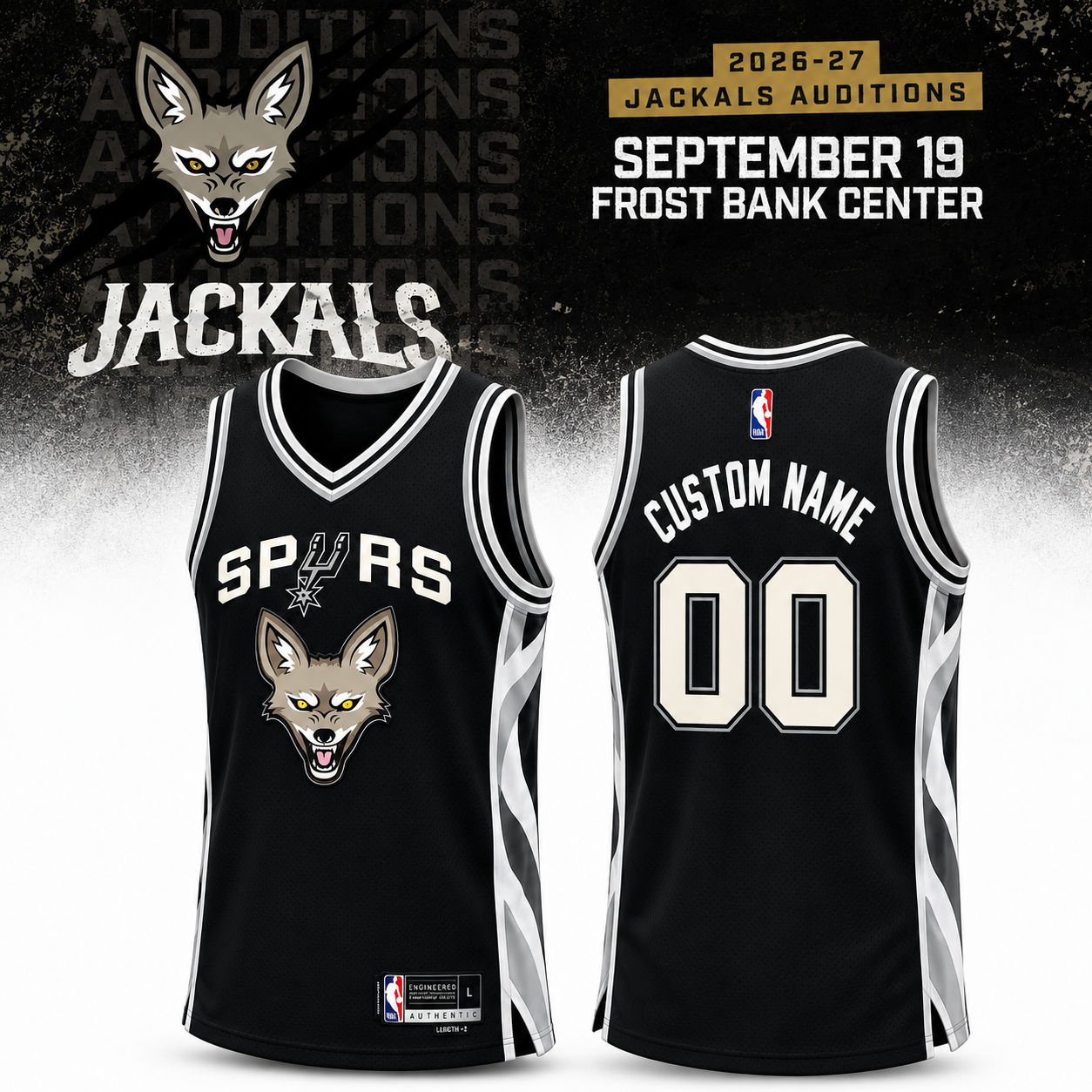 San Antonio Spurs Jackals 2026-27 Auditions Collection Basketball Jersey Custom Name Number 00