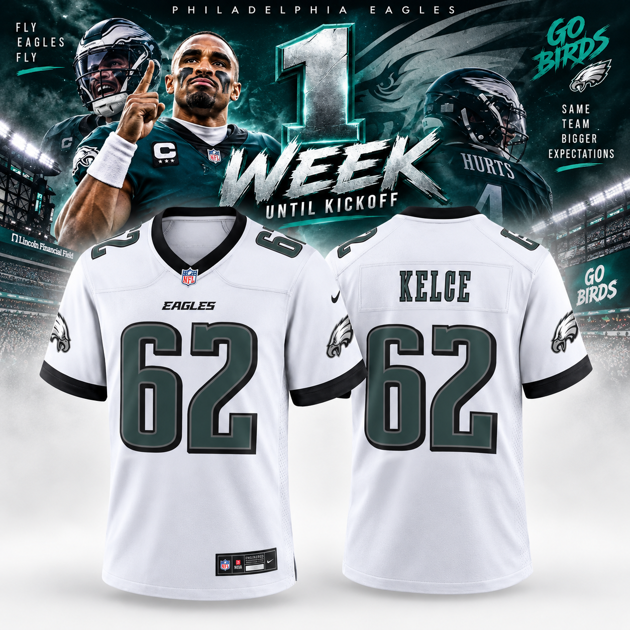 Philadelphia Eagles Jason Kelce 62 The Authentic 2011 NFL Kickoff 2026 Lincoln Financial Field Football Jersey Fan Apparel White Game Style 2 - Unicasport Philadelphia Eagles Jason Kelce 62 The Authentic 2011 NFL Kickoff 2026 Lincoln Financial Field Football Jersey Fan Apparel White Game Style