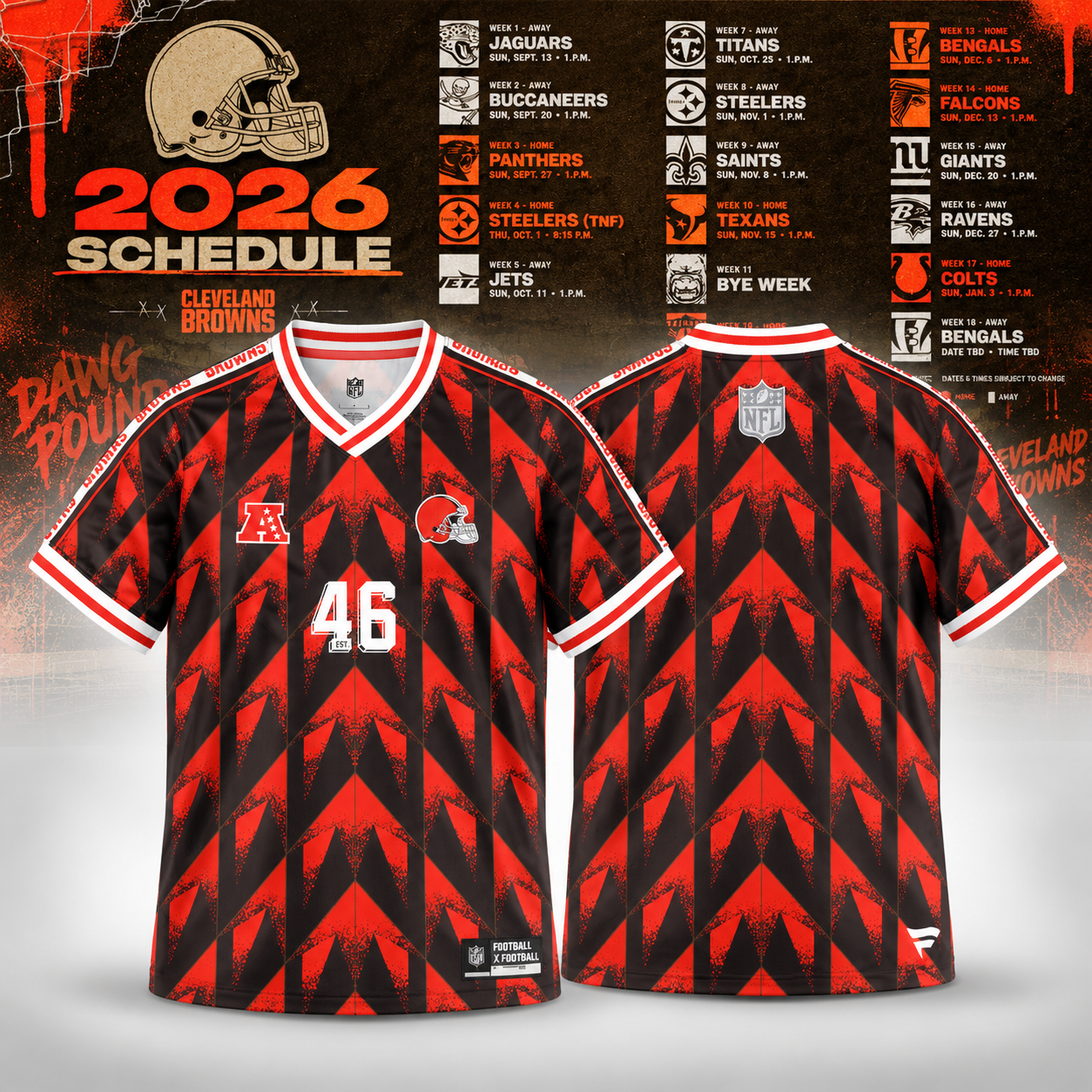 Cleveland Browns Fanatics Football x Football Fan Top 2026 NFL Season Schedule Fan Apparel Jersey 1 - Unicasport Cleveland Browns Fanatics Football x Football Fan Top 2026 NFL Season Schedule Fan Apparel Jersey