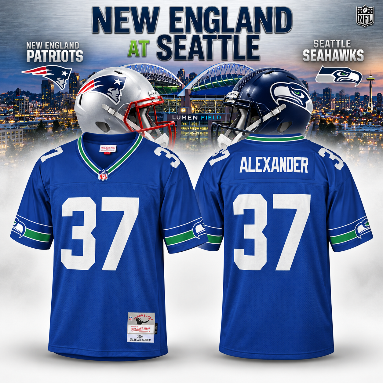Seattle Seahawks Shaun Alexander 37 2000 Legacy Replica New England at Seattle Lumen Field Football Jersey NFL 1 - Unicasport Seattle Seahawks Shaun Alexander 37 2000 Legacy Replica New England at Seattle Lumen Field Football Jersey NFL