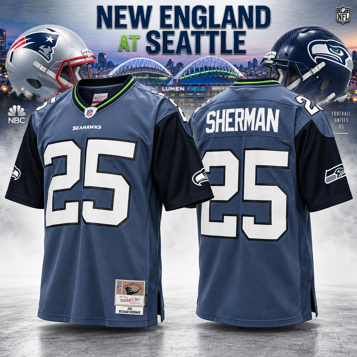 Seattle Seahawks Richard Sherman 25 2011 Legacy Replica Jersey New England at Seattle Lumen Field NFL 1 - Unicasport Seattle Seahawks Richard Sherman 25 2011 Legacy Replica Jersey New England at Seattle Lumen Field NFL
