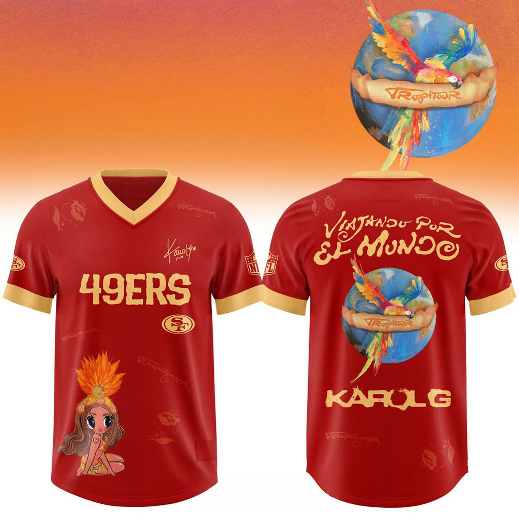 San Francisco 49ers Karol G Viajando Por El Mundo Tropitour 2026 NFL Jersey 49ers Merch 1 - Unicasport San Francisco 49ers Karol G Viajando Por El Mundo Tropitour 2026 NFL Jersey 49ers Merch