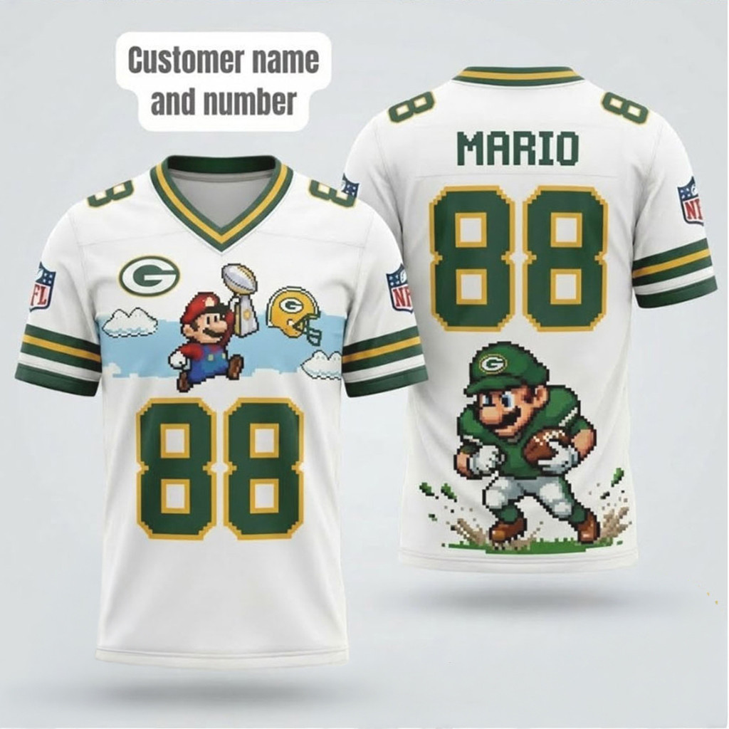 Custom Green Bay Packers Mario Pixel Art NFL Jersey Packers Merch Gifts For Football Fans 1 - Unicasport Custom Green Bay Packers Mario Pixel Art NFL Jersey Packers Merch Gifts For Football Fans