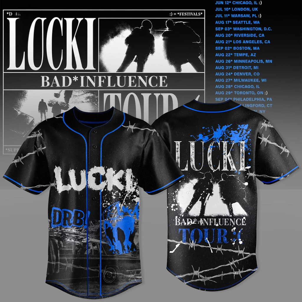 Lucki Bad Influence Tour 2026 Baseball Jersey Lucki Merch Good Father's Day Presents 1 - Unicasport Lucki Bad Influence Tour 2026 Baseball Jersey Lucki Merch Good Father's Day Presents