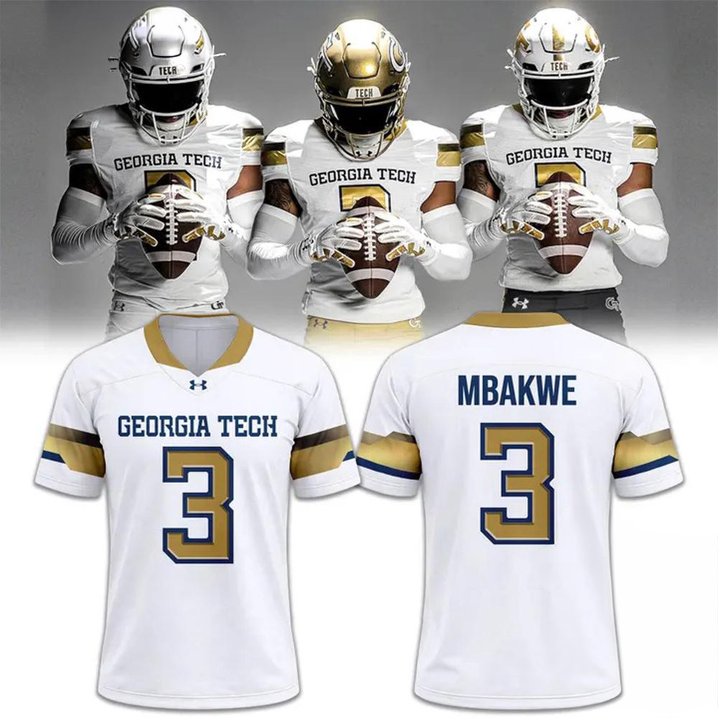 Georgia Tech Yellow Jackets Football 2026 New Uniform White Jersey Mbakwe #3 Jersey Fan Merch 1 - Unicasport Georgia Tech Yellow Jackets Football 2026 New Uniform White Jersey Mbakwe #3 Jersey Fan Merch