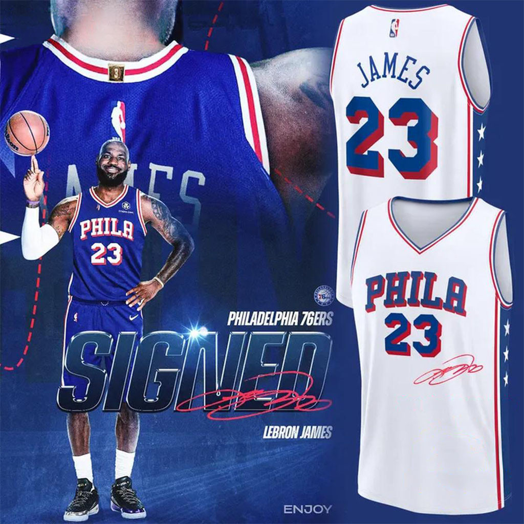 LeBron James Philadelphia 76ers 2026 Signatures White Basketball Jersey #23 LeBron James Merch 1 - Unicasport LeBron James Philadelphia 76ers 2026 Signatures White Basketball Jersey #23 LeBron James Merch