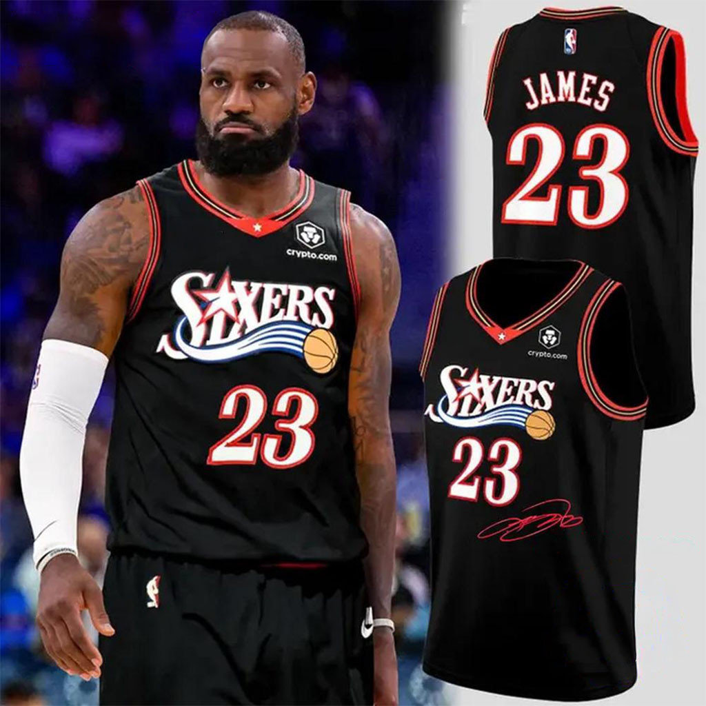 LeBron James Philadelphia 76ers 2026 Signatures Black Basketball Jersey LeBron James Merch 1 - Unicasport LeBron James Philadelphia 76ers 2026 Signatures Black Basketball Jersey LeBron James Merch