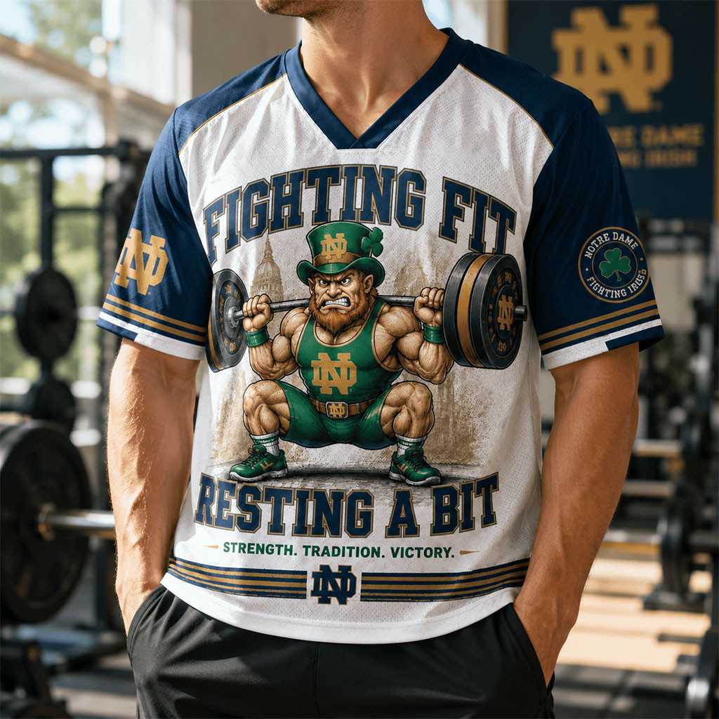 Notre Dame Fighting Irish Merch 2026 Fighting Fit Resting A Bit V-Neck Jersey Best Fitness Gift 1 - Unicasport Notre Dame Fighting Irish Merch 2026 Fighting Fit Resting A Bit V-Neck Jersey Best Fitness Gift