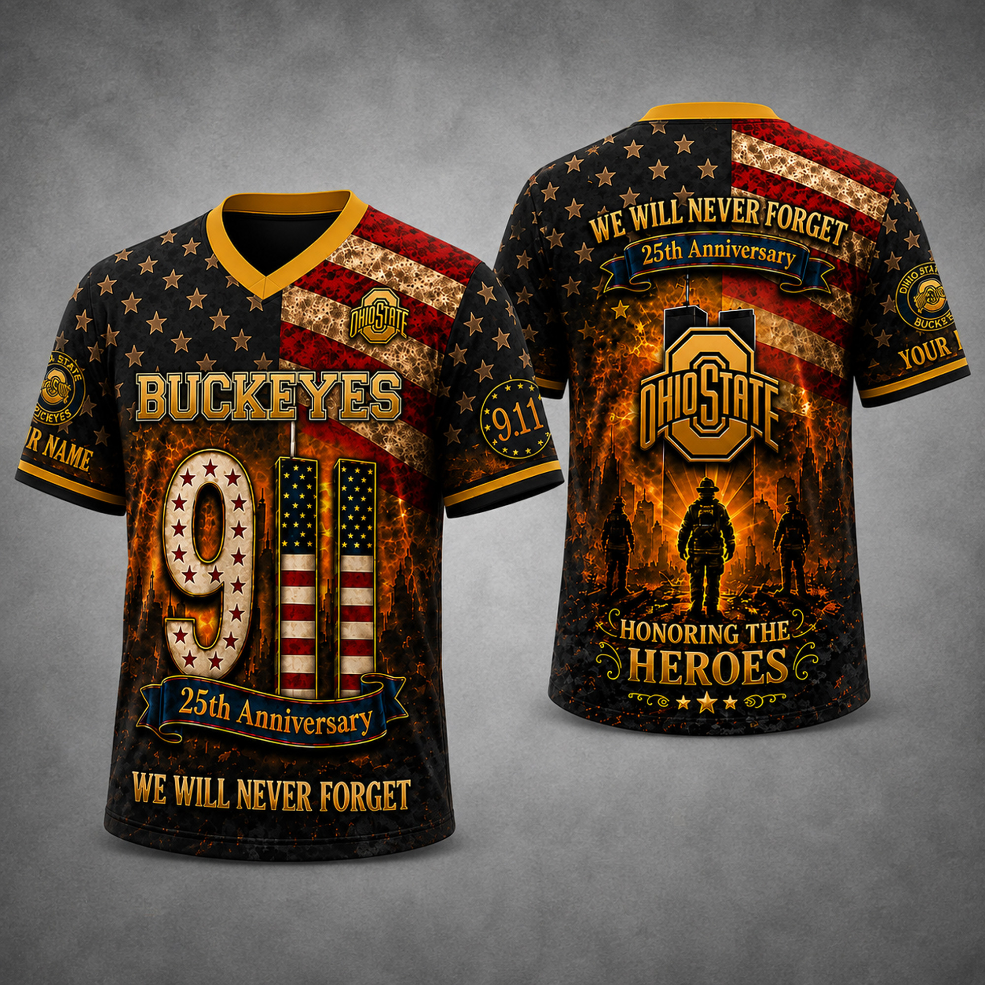 Custom Buckeyes 25th Anniversary We Will Never Forget Honoring The Heroes Jersey Buckeyes Merch 1 - Unicasport Custom Buckeyes 25th Anniversary We Will Never Forget Honoring The Heroes Jersey Buckeyes Merch
