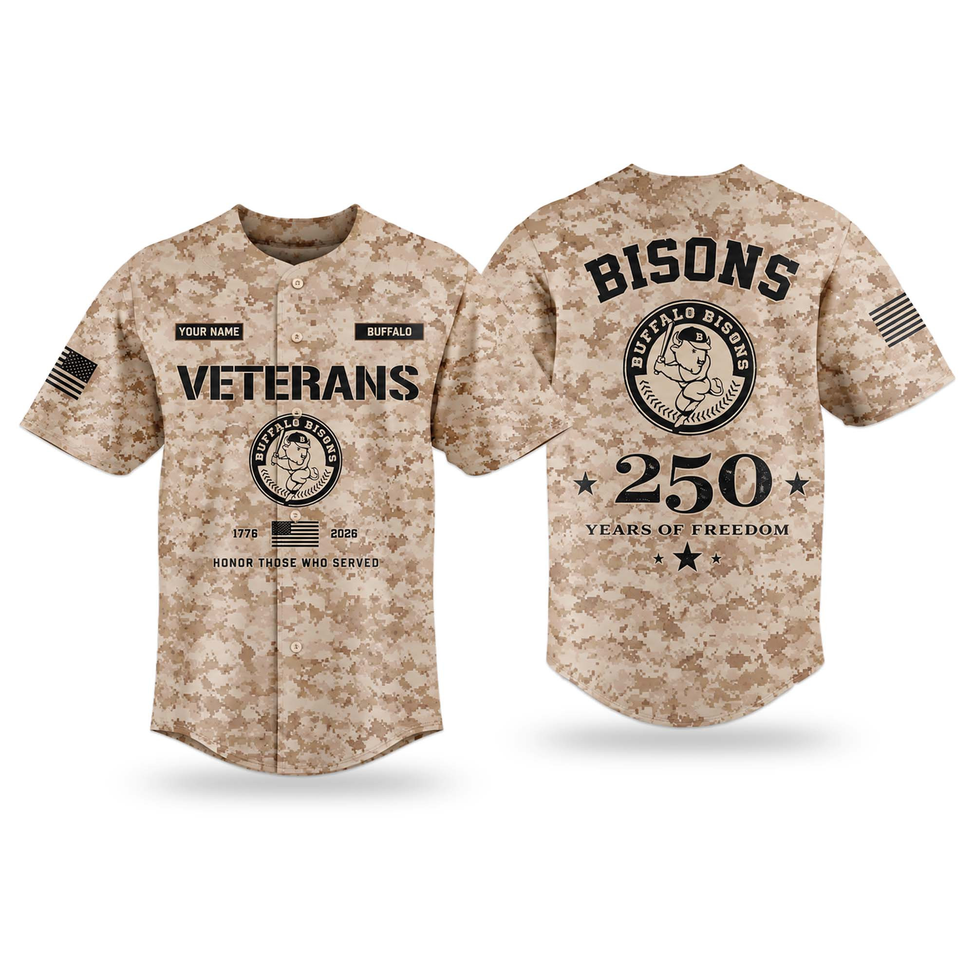 Custom 2026 Bisons Veterans Day 250 Years Of Freedom Jersey Buffalo Bisons Merch Veteran Gifts 1 - Unicasport Custom 2026 Bisons Veterans Day 250 Years Of Freedom Jersey Buffalo Bisons Merch Veteran Gifts