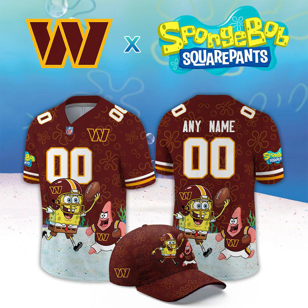 Personalized Washington Commanders X SpongeBob Squarepants 2026 Night Jersey Commanders Merch 1 - Unicasport Personalized Washington Commanders X SpongeBob Squarepants 2026 Night Jersey Commanders Merch