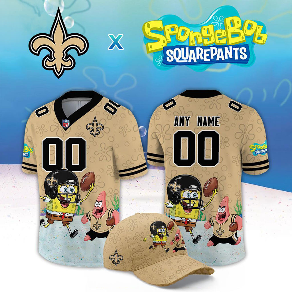 Personalized New Orleans Saints X SpongeBob Squarepants 2026 Night Jersey NO Saints Merch 1 - Unicasport Personalized New Orleans Saints X SpongeBob Squarepants 2026 Night Jersey NO Saints Merch
