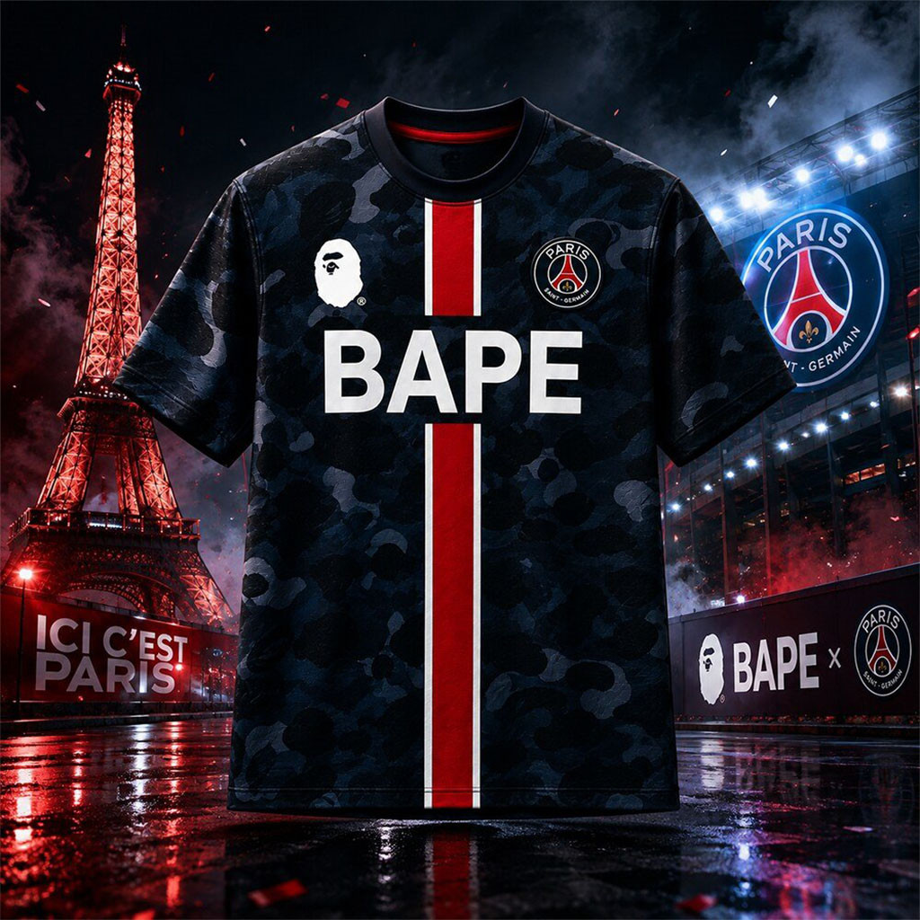 Paris Saint-Germain BAPE Collaboration Jersey Shirt PSG Merch Best Gift For Boyfriend 1 - Unicasport Paris Saint-Germain BAPE Collaboration Jersey Shirt PSG Merch Best Gift For Boyfriend