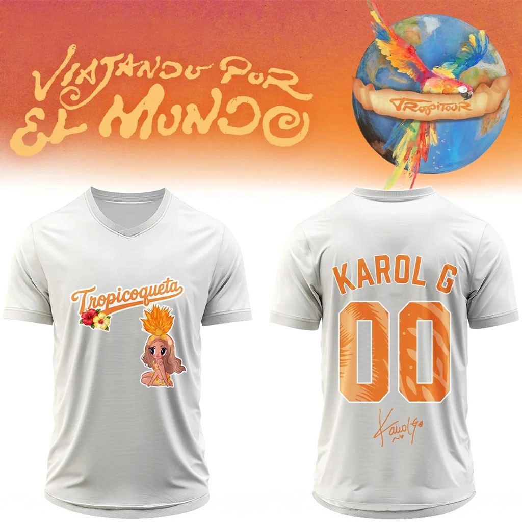 Custom Karol G Nos Vamos de Tour Signature V-Neck Jersey Karol G Merch Music Lovers Gifts 1 - Unicasport Custom Karol G Nos Vamos de Tour Signature V-Neck Jersey Karol G Merch Music Lovers Gifts