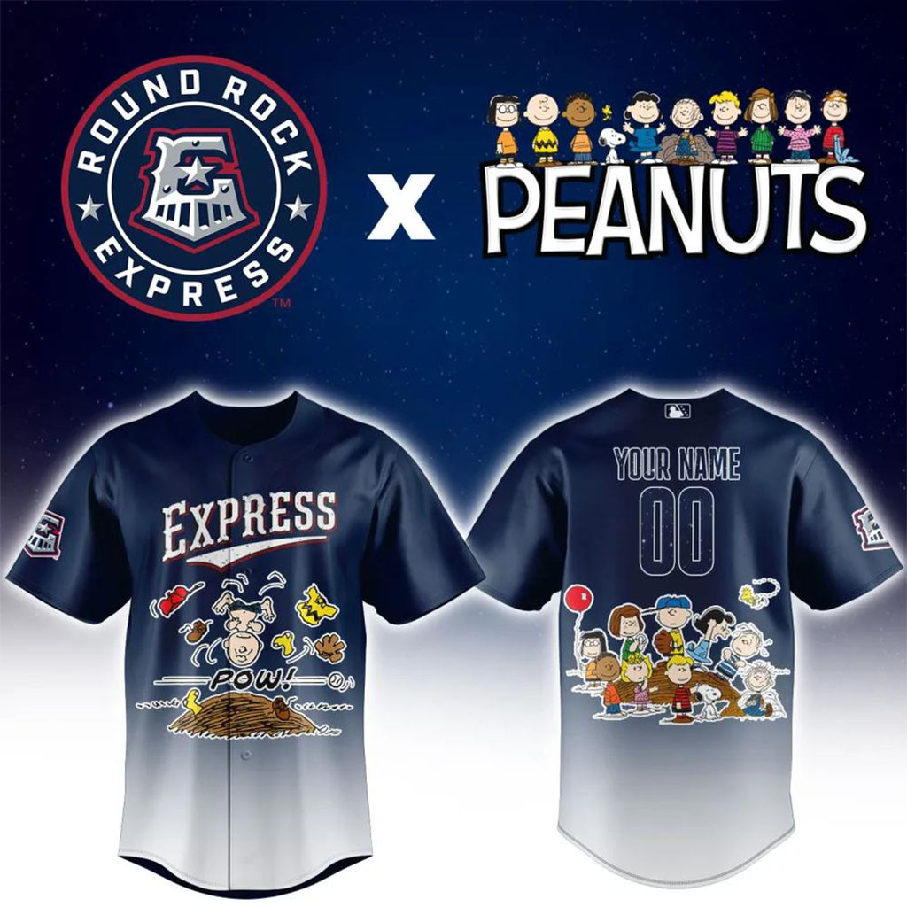 Custom Round Rock Express x Peanuts Night Baseball Jersey Round Rock Express Merch Fan Gifts