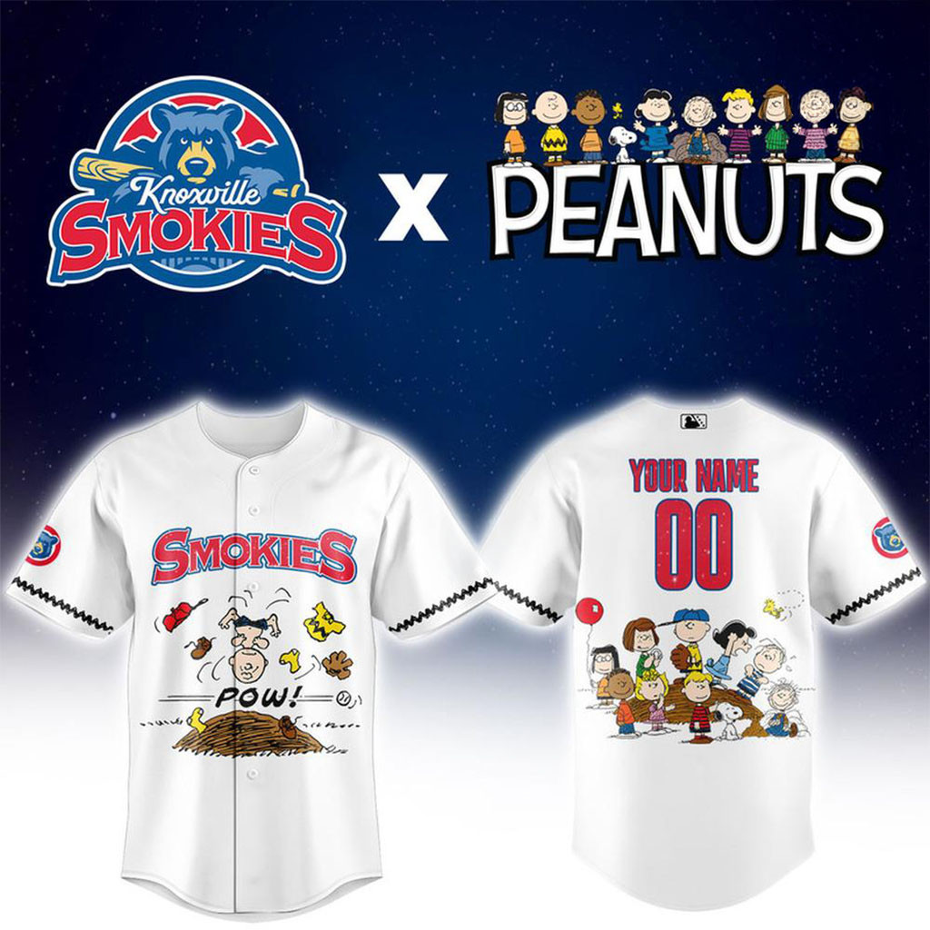 Personalized Knoxville Smokies x Peanuts Night Baseball Jersey Smokies Merch Fans Gifts 1 - Unicasport Personalized Knoxville Smokies x Peanuts Night Baseball Jersey Smokies Merch Fans Gifts