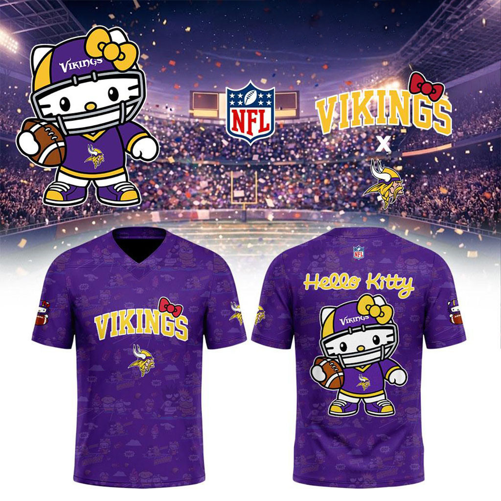 Minnesota Vikings x Hello Kitty 2026 Crossover Graphic Football Jersey Vikings Merch Fan Gear 1 - Unicasport Minnesota Vikings x Hello Kitty 2026 Crossover Graphic Football Jersey Vikings Merch Fan Gear
