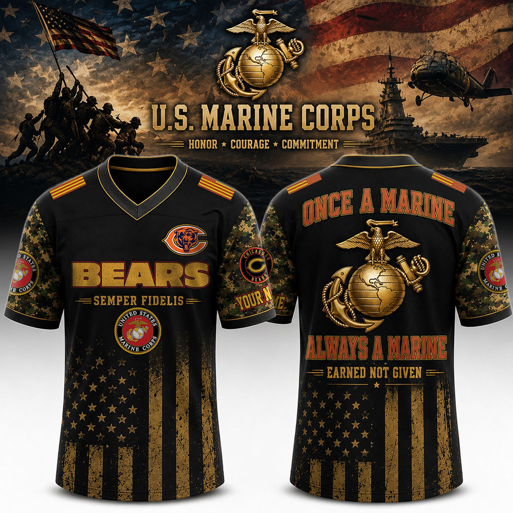 Personalized Chicago Bears USMC Tribute Jersey Semper Fidelis Jersey Chicago Bears Merch 2026 1 - Unicasport Personalized Chicago Bears USMC Tribute Jersey Semper Fidelis Jersey Chicago Bears Merch 2026