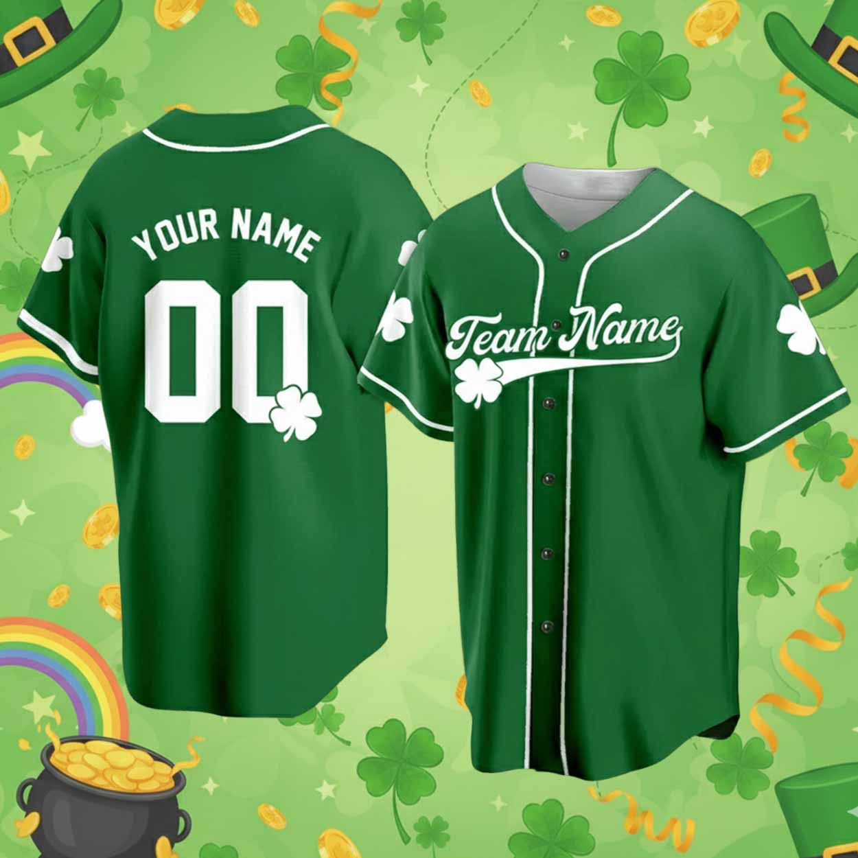Personalized 2026 St Patrick’s Day Baseball Jersey 1 - Unicasport Personalized 2026 St Patrick’s Day Baseball Jersey