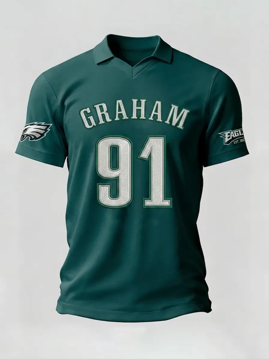 Philadelphia Eagles Merch Graham 91 Philadelphia Football V-Neck Polo Jersey Game Day Gear 1 - Unicasport Philadelphia Eagles Merch Graham 91 Philadelphia Football V-Neck Polo Jersey Game Day Gear
