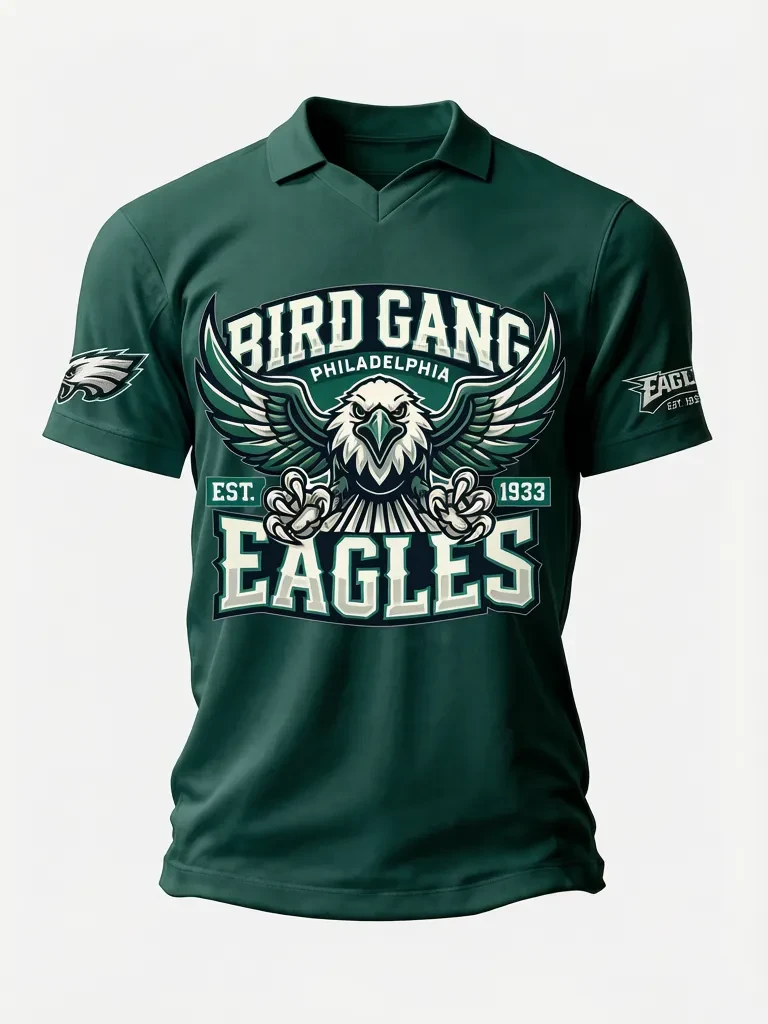 Philadelphia Eagles Merch Bird Gang Philadelphia Football V-Neck Polo Jersey Game Day Gifts 1 - Unicasport Philadelphia Eagles Merch Bird Gang Philadelphia Football V-Neck Polo Jersey Game Day Gifts