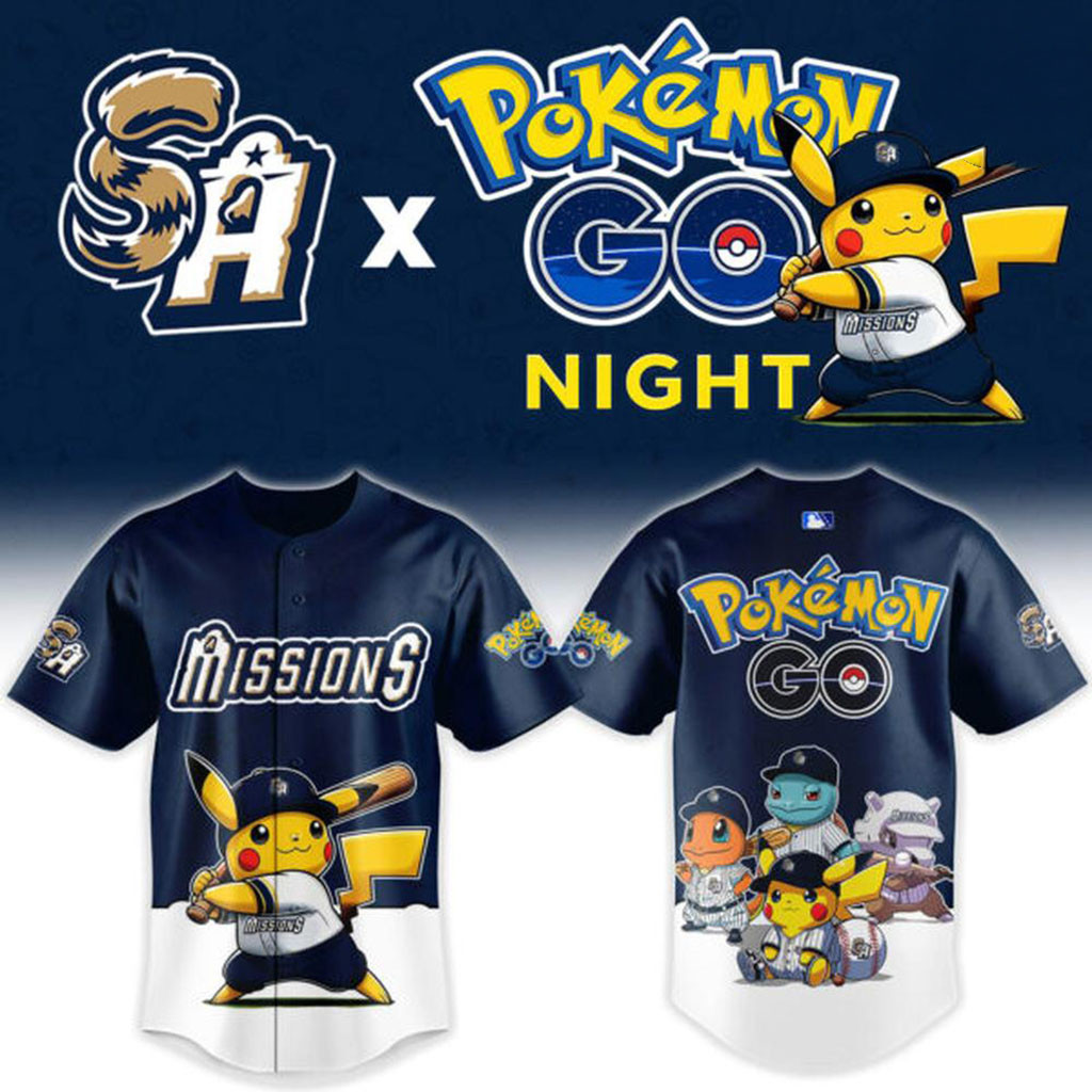 San Antonio Missions X Pokemon GO Night 2026 Baseball Jersey SA Missions Merch Fan Gifts 1 - Unicasport San Antonio Missions X Pokemon GO Night 2026 Baseball Jersey SA Missions Merch Fan Gifts