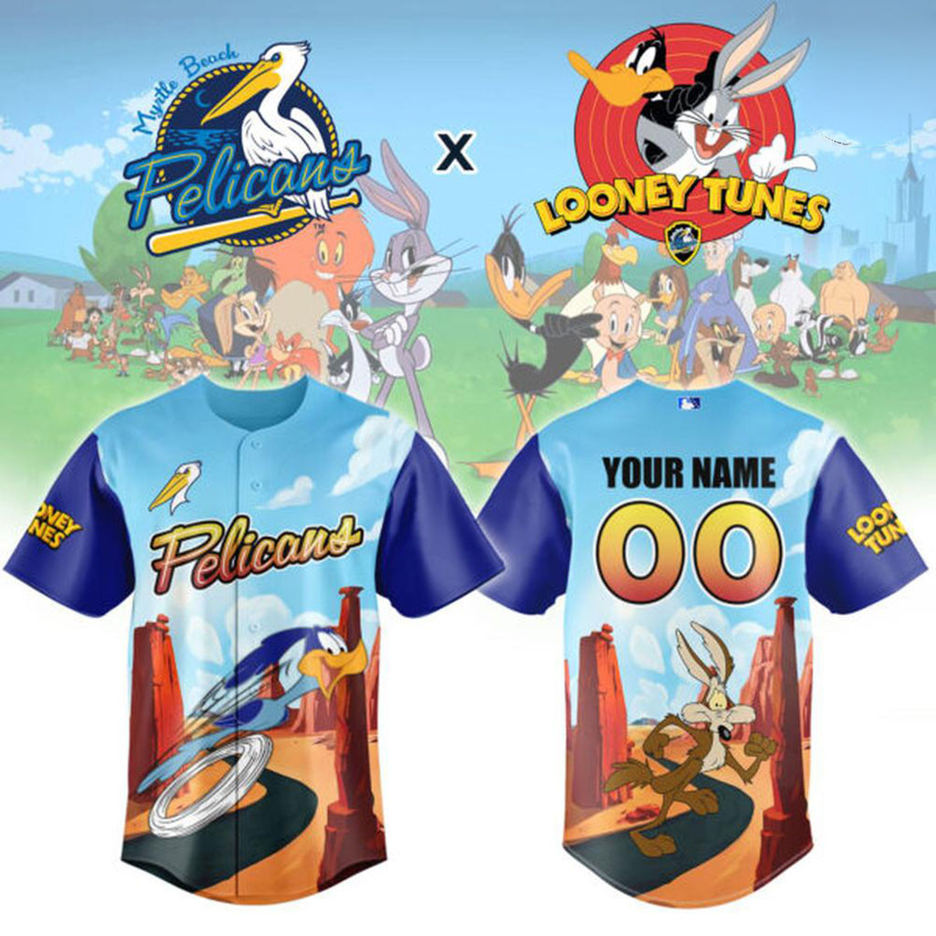 Personalized Myrtle Beach Pelicans X Looney Tunes Baseball Jersey Pelicans Merch Fan Gifts 1 - Unicasport Personalized Myrtle Beach Pelicans X Looney Tunes Baseball Jersey Pelicans Merch Fan Gifts