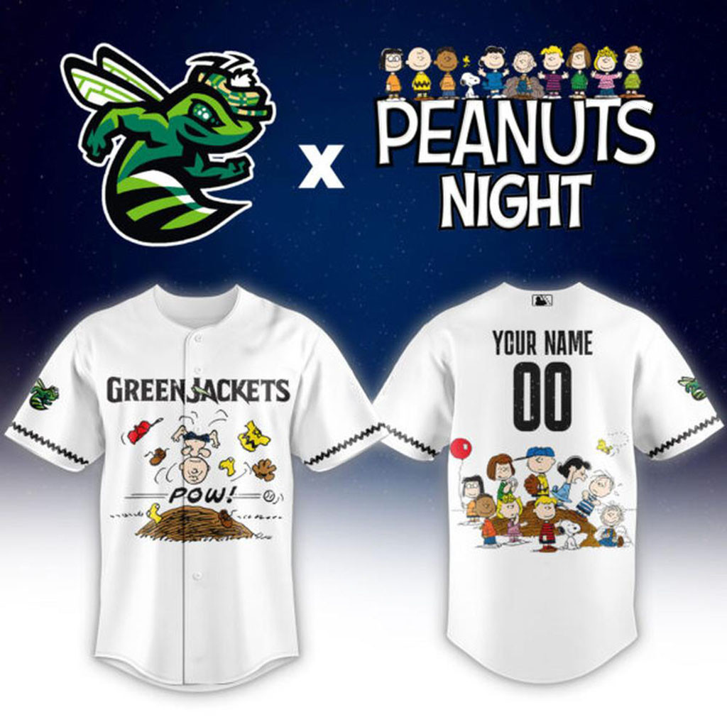 Personalized Augusta GreenJackets Peanuts Night Baseball Jersey GreenJackets Merch Fan Gifts 1 - Unicasport Personalized Augusta GreenJackets Peanuts Night Baseball Jersey GreenJackets Merch Fan Gifts