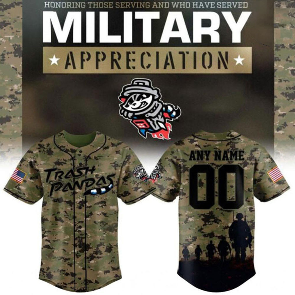 Personalized Rocket City Trash Pandas X Military Appreciation Camo Baseball Jersey Fan Merch 1 - Unicasport Personalized Rocket City Trash Pandas X Military Appreciation Camo Baseball Jersey Fan Merch