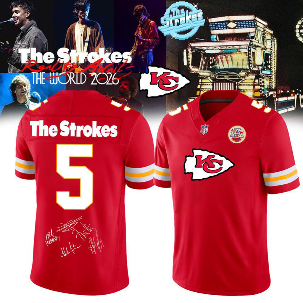 Kansas City Chiefs X The Strokes 2026 World Tour Football Jersey KC Chiefs Merch Fan Gifts 1 - Unicasport Kansas City Chiefs X The Strokes 2026 World Tour Football Jersey KC Chiefs Merch Fan Gifts
