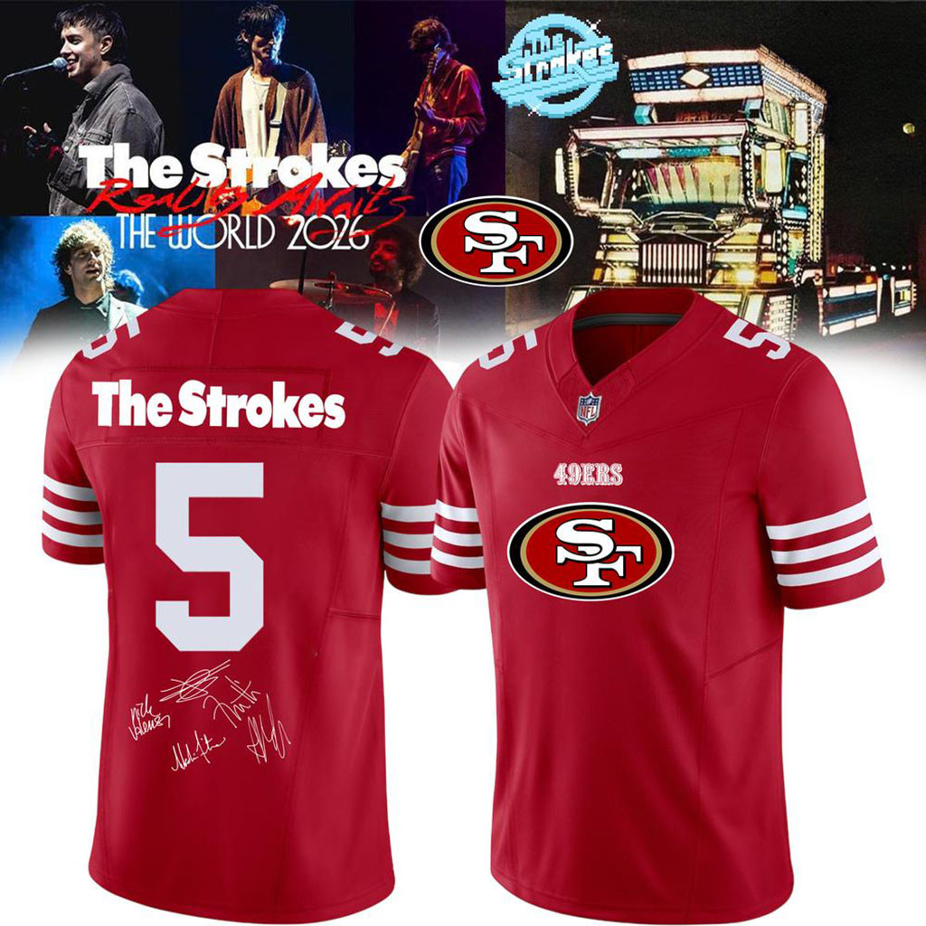 San Francisco 49ers X The Strokes 2026 World Tour Football Jersey SF 49ers Merch Gift For Fans 1 - Unicasport San Francisco 49ers X The Strokes 2026 World Tour Football Jersey SF 49ers Merch Gift For Fans