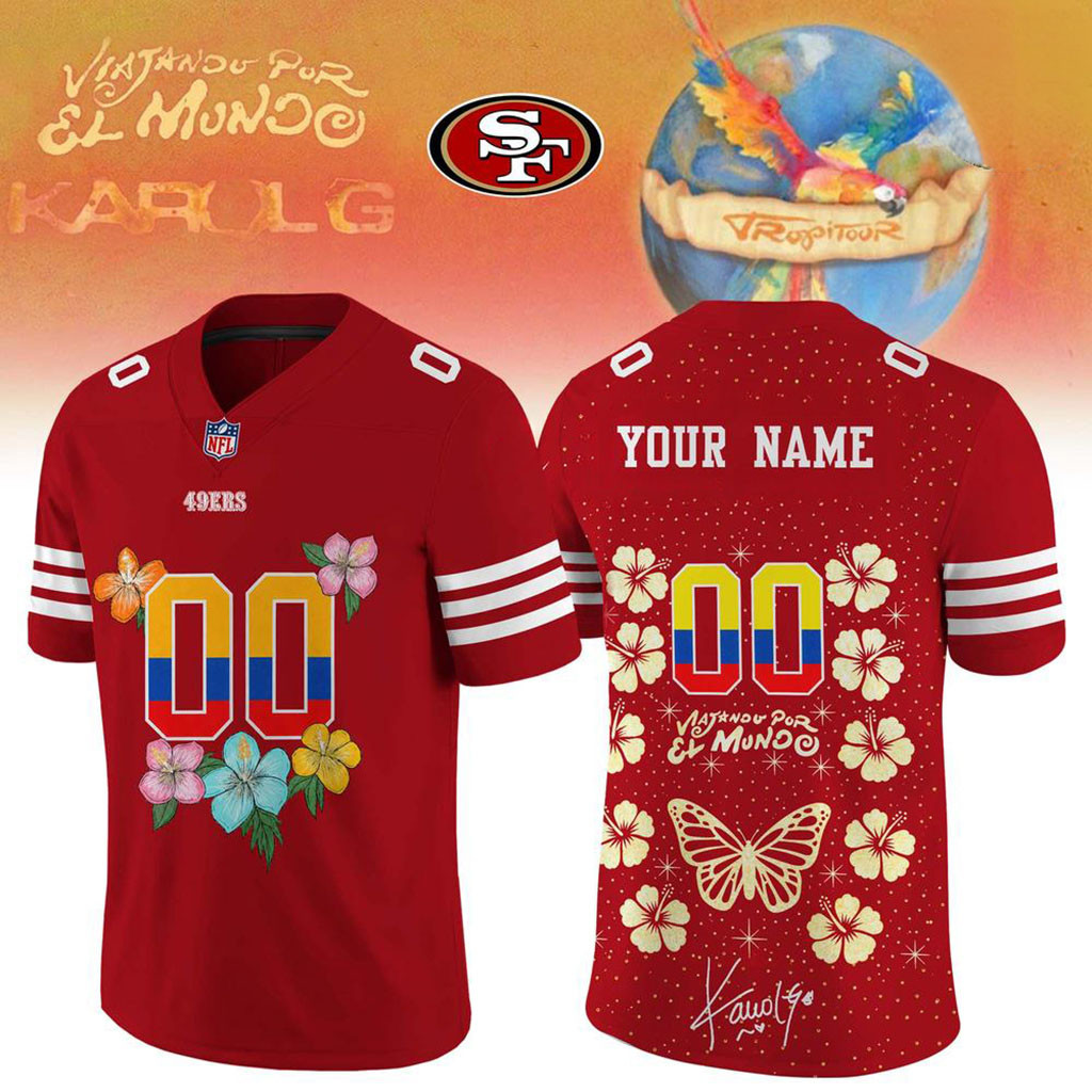 Personalized San Francisco 49ers X Karol G Tropitour Football Jersey SF 49ers Merch 2026 1 - Unicasport Personalized San Francisco 49ers X Karol G Tropitour Football Jersey SF 49ers Merch 2026