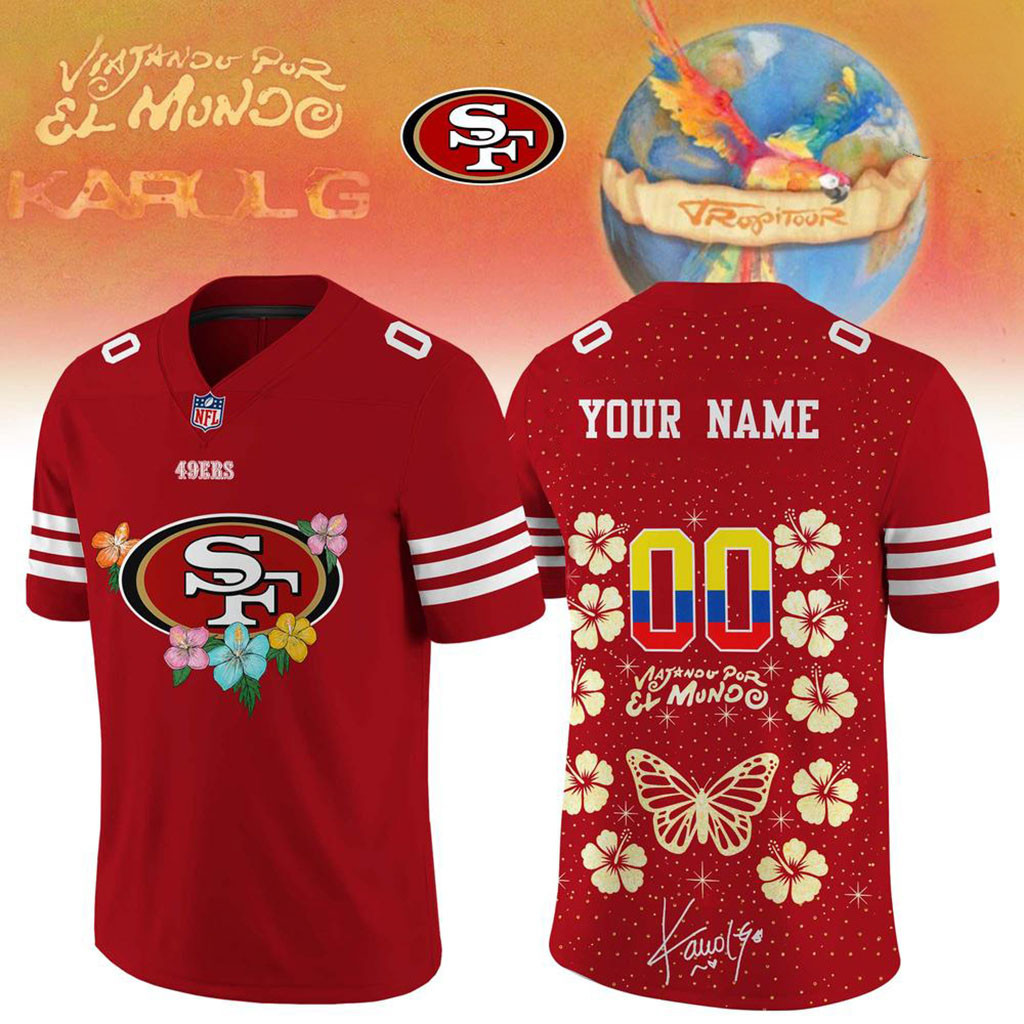 Personalized San Francisco 49ers X Karol G Tropitour Jersey SF 49ers Merch 2026 Gift For Fans 1 - Unicasport Personalized San Francisco 49ers X Karol G Tropitour Jersey SF 49ers Merch 2026 Gift For Fans
