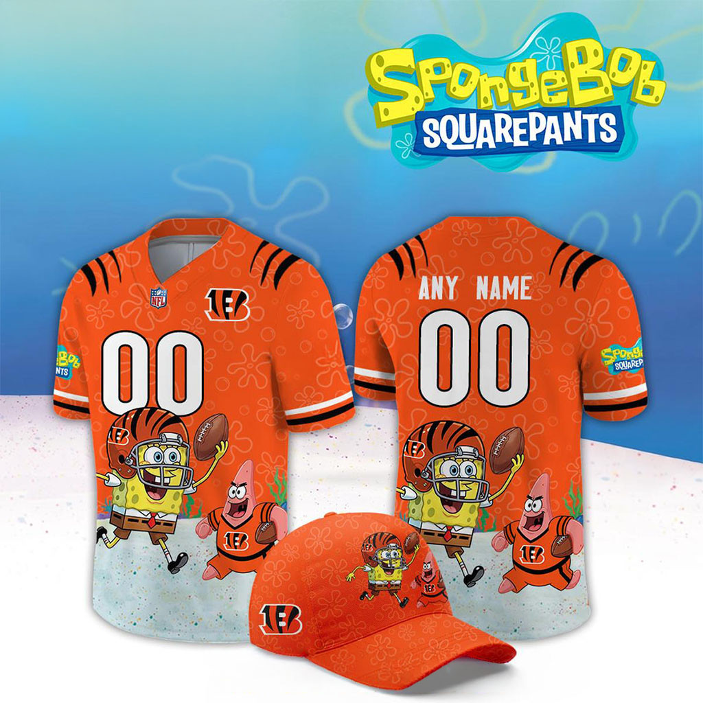 Custom Cincinnati Bengals x SpongeBob Squarepants 2026 Night Football Jersey Bengals Merch Gift 1 - Unicasport Custom Cincinnati Bengals x SpongeBob Squarepants 2026 Night Football Jersey Bengals Merch Gift