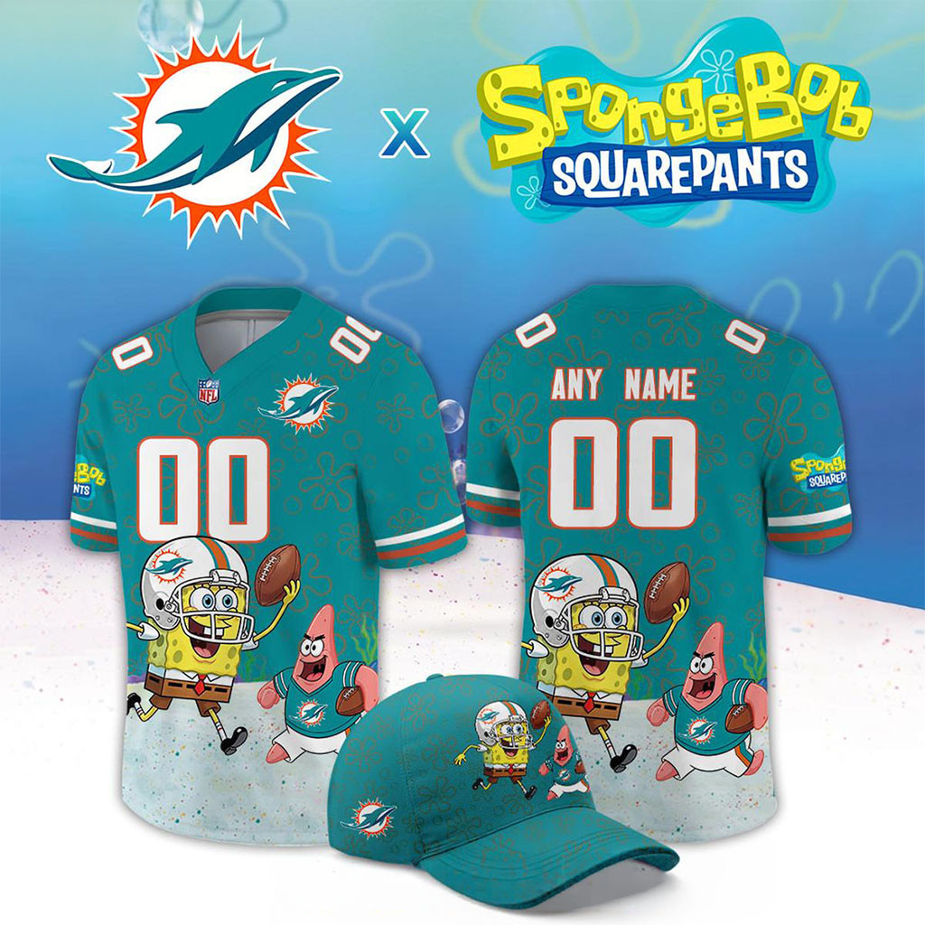 Custom Miami Dolphins x SpongeBob Squarepants 2026 Night Football Jersey Dolphins Merch Fan Gear 1 - Unicasport Custom Miami Dolphins x SpongeBob Squarepants 2026 Night Football Jersey Dolphins Merch Fan Gear