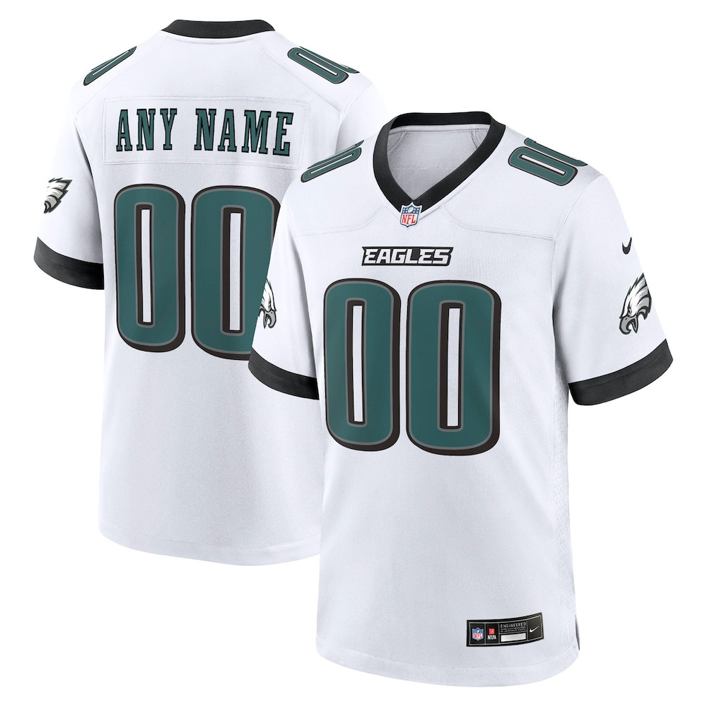 Philadelphia Eagles Merch - Men's Custom Game Jersey, White - Best Football Gifts