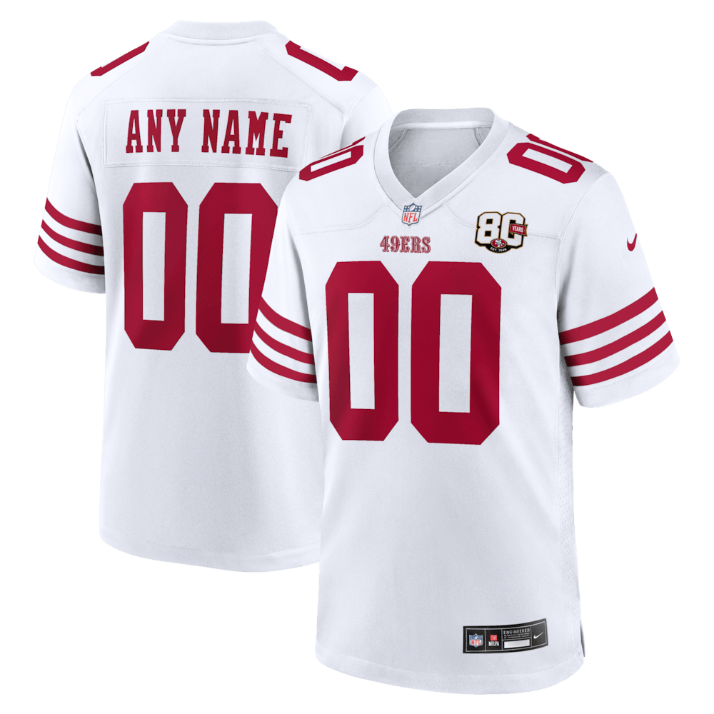 San Francisco 49ers Merch - Men's 80th Anniversary Custom Game Jersey, White 1 - Unicasport San Francisco 49ers Merch - Men's 80th Anniversary Custom Game Jersey, White