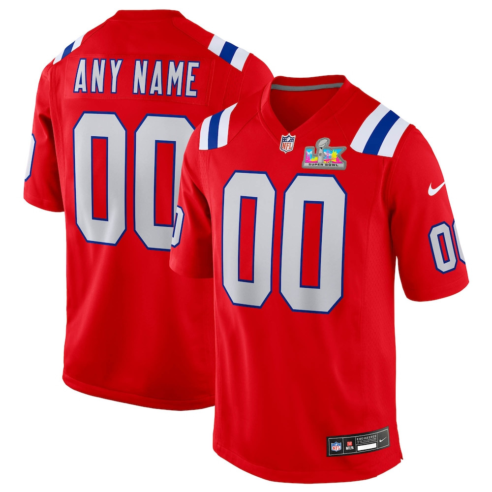 New England Patriots Merch - Men's Super Bowl LX Patch Custom Game Jersey, Red 1 - Unicasport New England Patriots Merch - Men's Super Bowl LX Patch Custom Game Jersey, Red