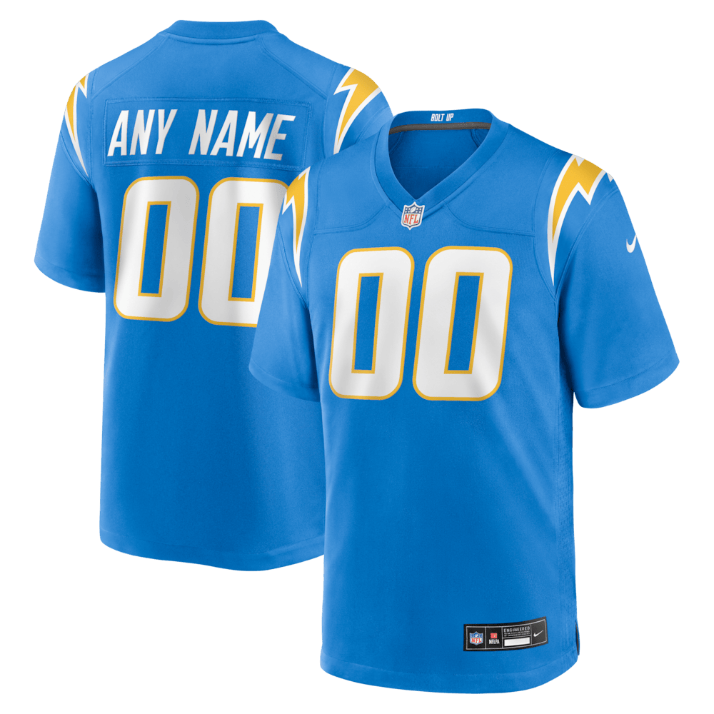 Los Angeles Chargers Merch - Men's Powder Custom Game Jersey, Blue - American Football Fan Gifts 1 - Unicasport Los Angeles Chargers Merch - Men's Powder Custom Game Jersey, Blue - American Football Fan Gifts
