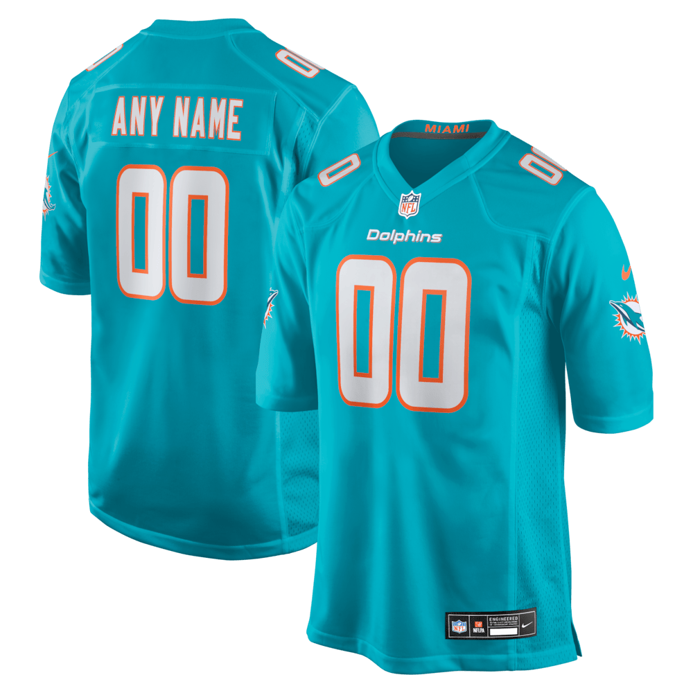 Miami Dolphins Merch - Men's Aqua Custom Game Jersey 1 - Unicasport Miami Dolphins Merch - Men's Aqua Custom Game Jersey