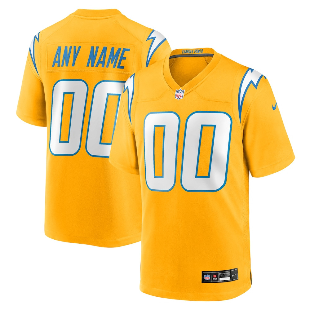 Los Angeles Chargers Merch - Men's Alternate Charger Power Game Custom Jersey, Gold - Football Fan Gear 1 - Unicasport Los Angeles Chargers Merch - Men's Alternate Charger Power Game Custom Jersey, Gold - Football Fan Gear
